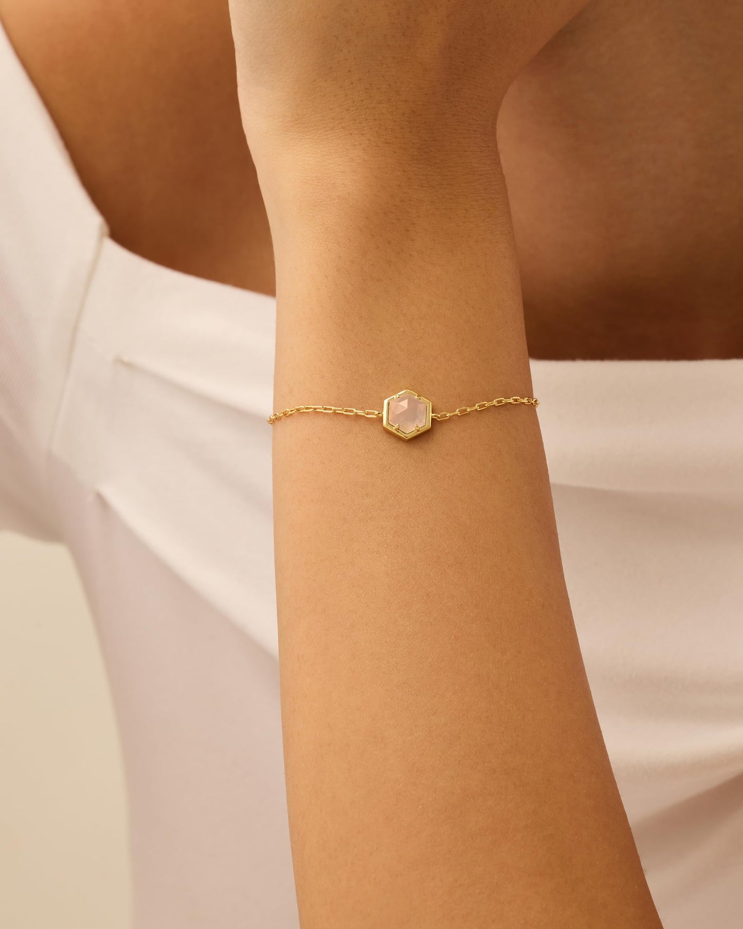 PAVOI 14K Yellow Gold Plated Hexagon Rose Quartz Gemstone Bracelet for Women | Dainty Solitaire Natural Birthstone Gemstones Bracelet