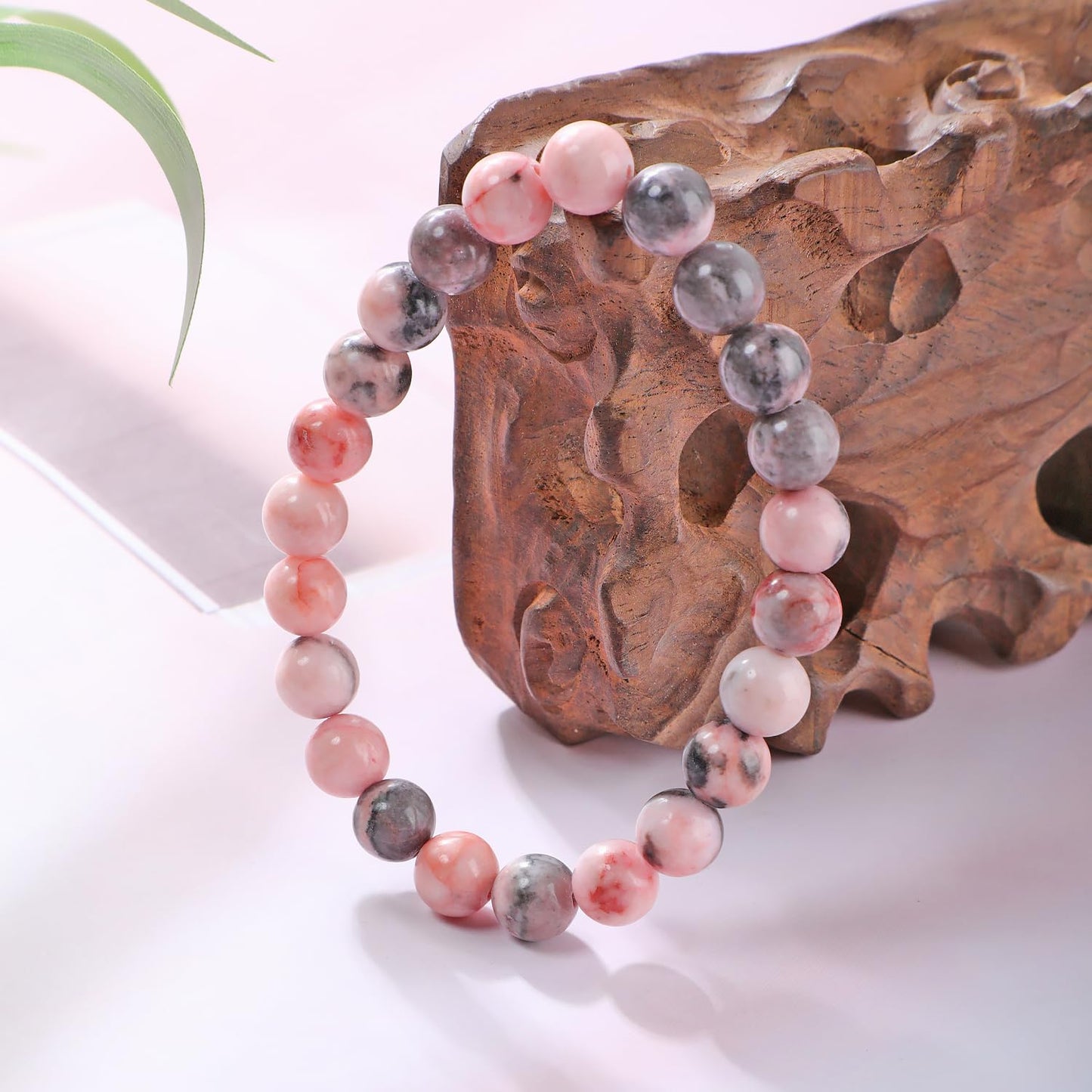 Bymitel 8mm Pink Zebra - Handmade Reiki Gemstone Stretch Bracelet, Natural Beauty & Spiritual Essence, Crystal Healing for Unisex Adults
