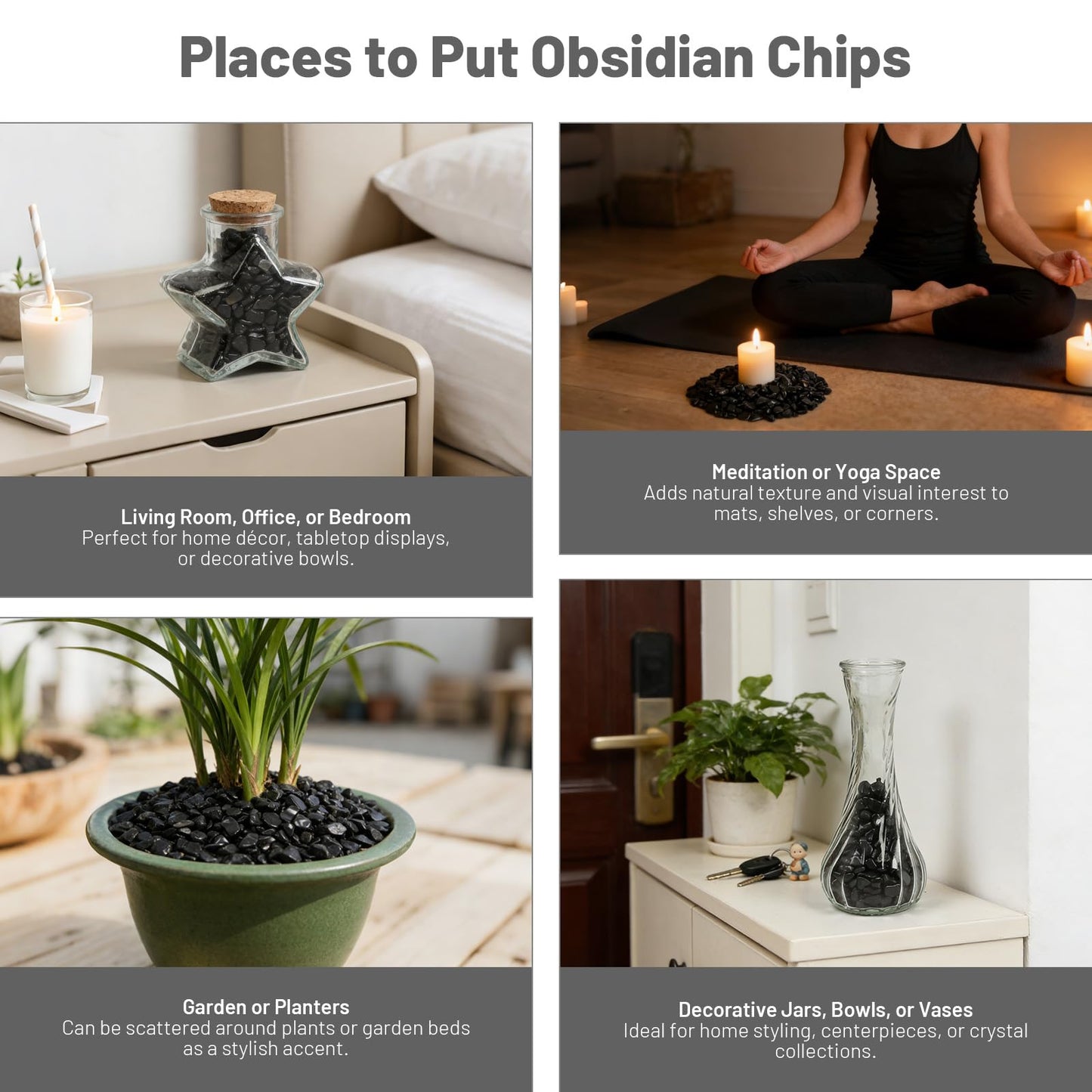 1.1lb Natural Crushed Obsidian Crystal Tumbled Chips-Healing Crystals Chips Bulk, Crushed Crystal Gemstones for Crafts, Beautiful Package for Gift (Obsidian)
