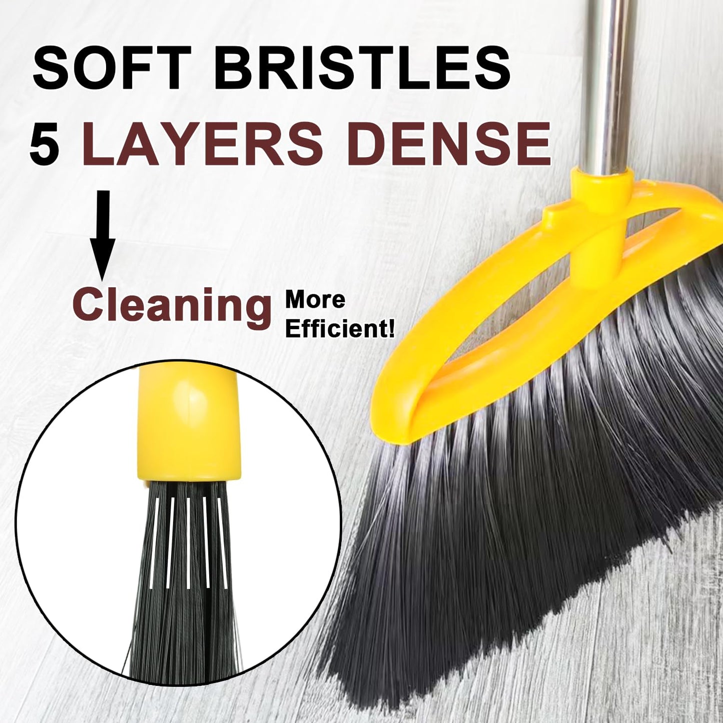Gloffer Soft Bristles Broom for Indoor Sweeping, Household Cleaning Angle Broom with 55inch Long Handle for Home Office Hardwood Tile Floors Kitchen