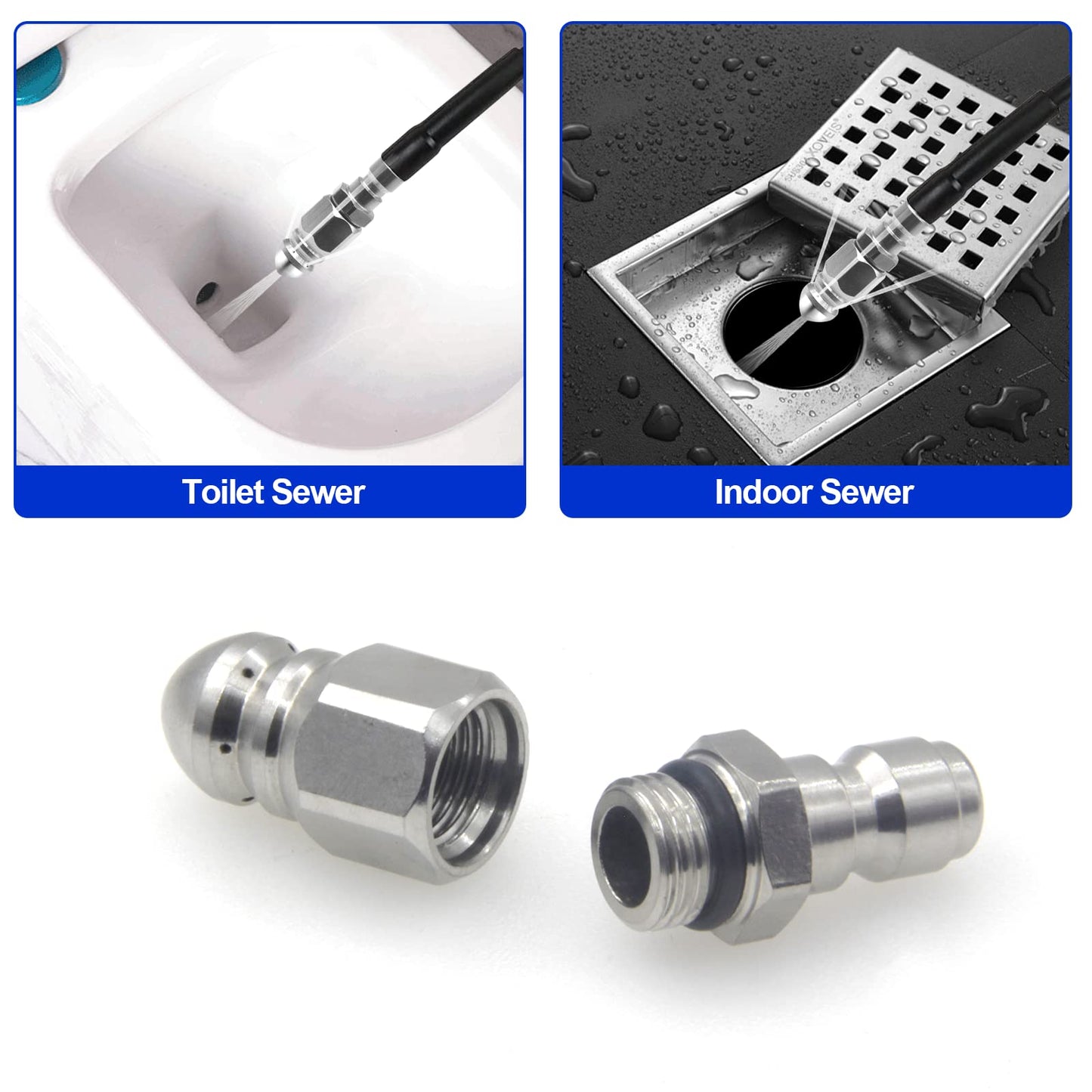 MIZORLIE (2 Sets) Pressure Washer Sewer Jetter Nozzle with Stainless Steel, Mini Compact Durable Sewer Jet Nozzle,Pressure Drain Jetter Hose Nozzle,1/4'' Quickly Connector, 5000 PSI