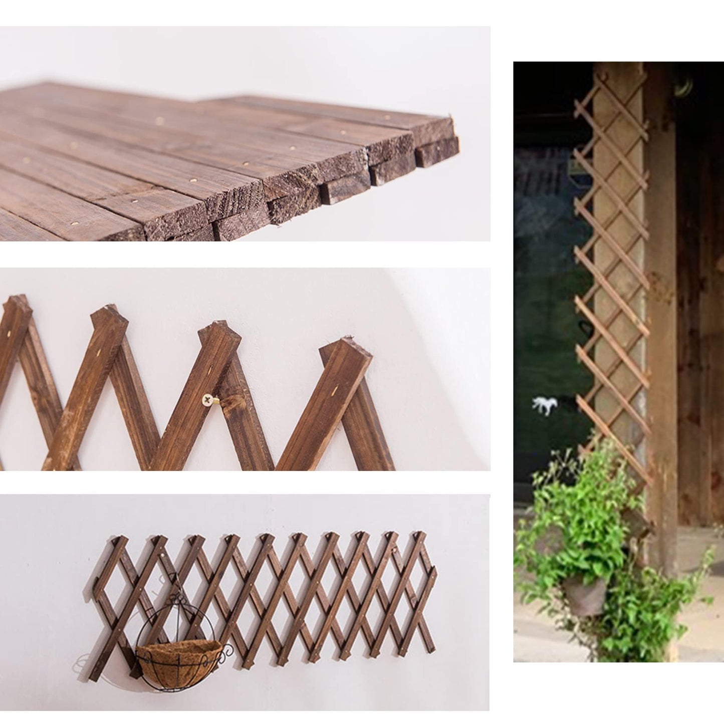 Wooden Lattice Panels for Outside 4Pack, 75"x11.8" Expandable Wood Lattice Fence Wall Garden Trellis Frame for Climbing Plants Outdoor Vine Ivy Rose Patio Room Decorative
