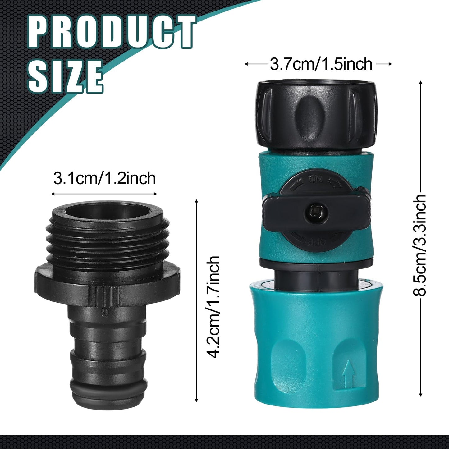 Threlaco 20 Pcs 3/4 Inch Plastic Garden Hose Connect Hose Quick Connector with Valve 40 Pcs Rubber Washers and 40pcs Male Adapter for Water Hose Coupling (Simple Style)