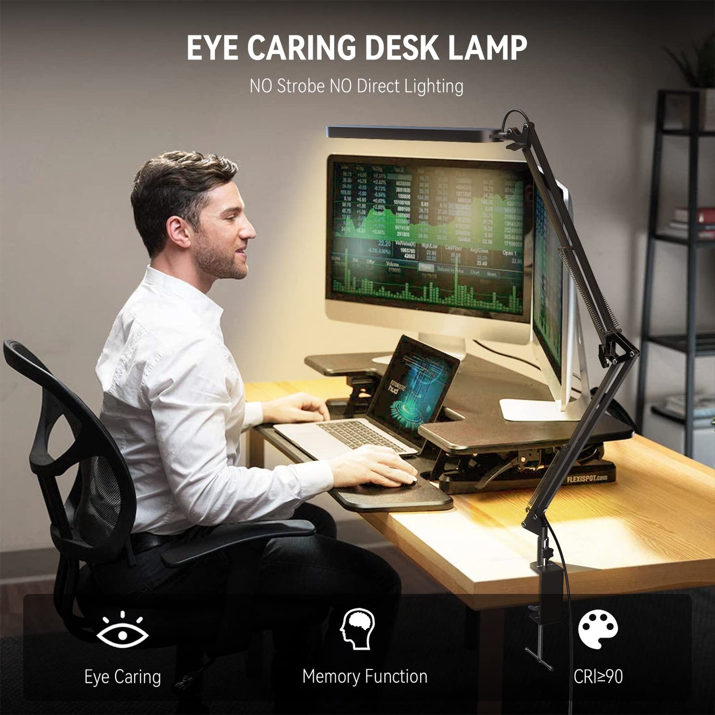 SKYLEO Desk Lamp for Home Office, Eye Comfortable LED Desk Light for Long Hours, Adjustable Swing Arm with Memory Function, Black
