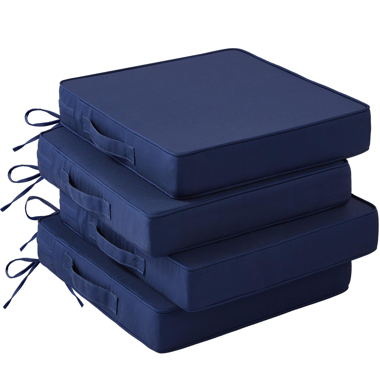 IASEAHK Patio Chair Cushions, 19" x 19" x 3" Outdoor Chair Cushions Set of 4, Waterproof Outdoor Cushions for Patio Furniture, Outdoors Seat Cushions Set of 4 with Handle and Ties, Navy Blue