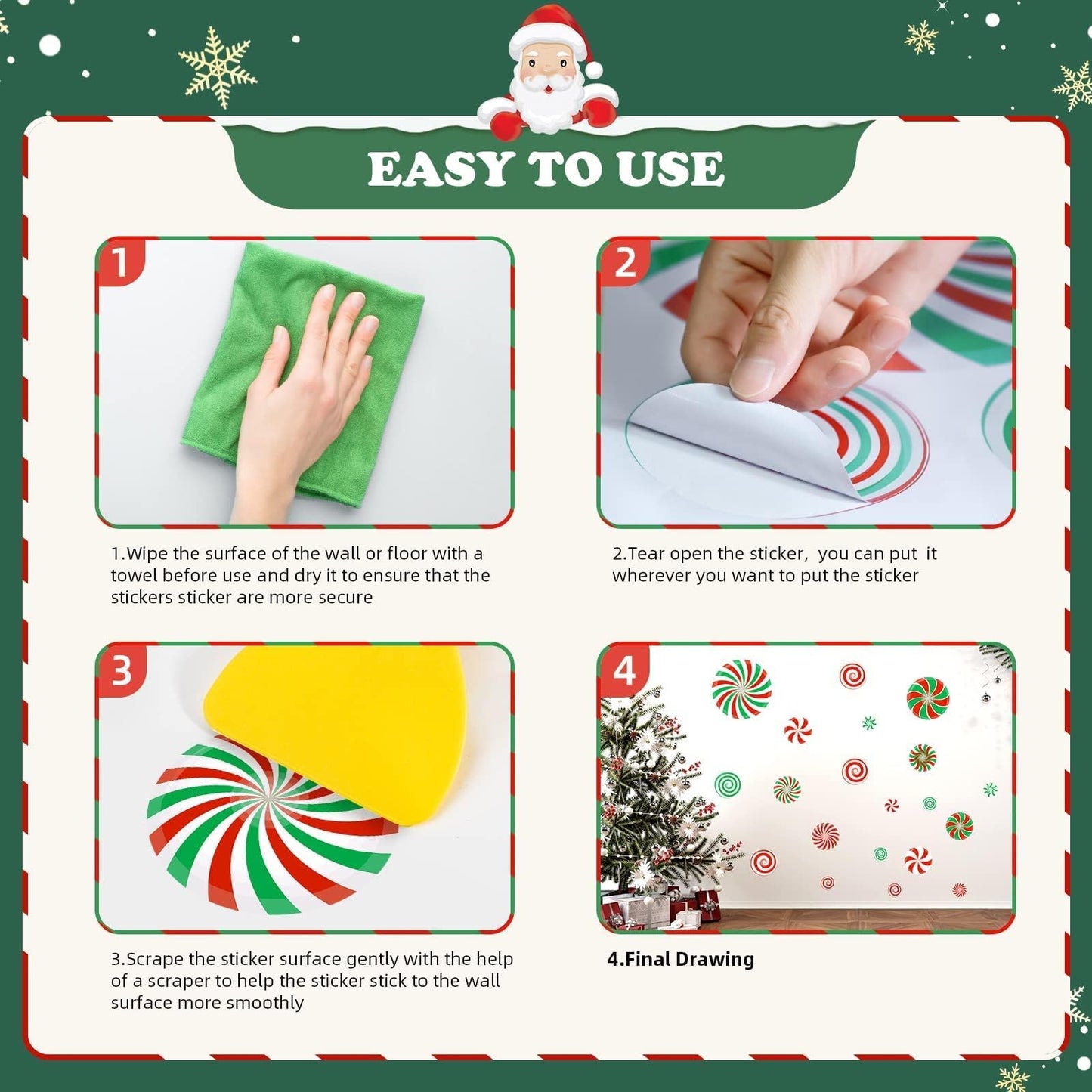 77 PCS Christmas Candy Wall Decals Decorations Christmas Wall Stickers Peppermint Candy Floor Decals for Xmas Candyland Party Decorations