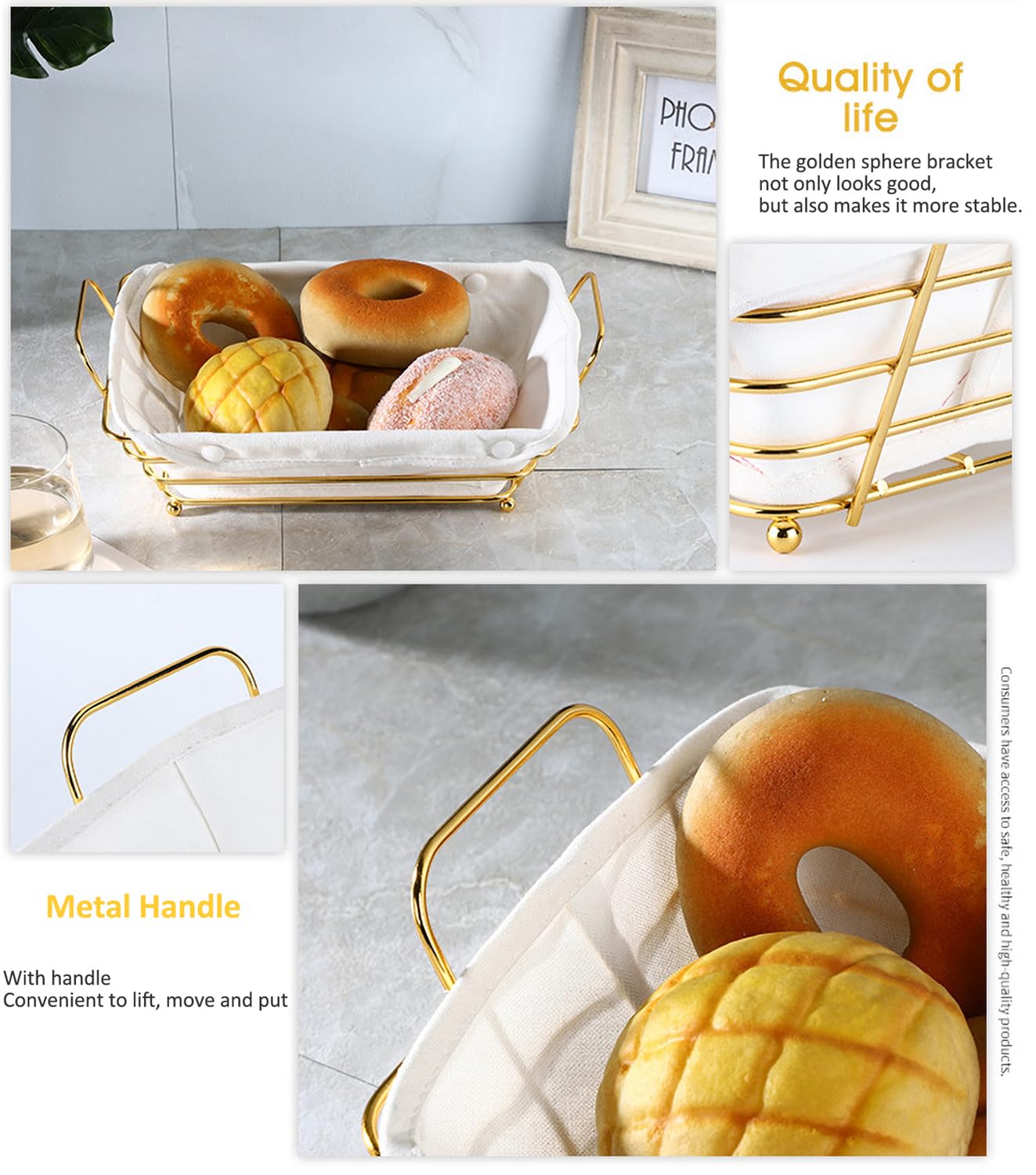 Gold Baskets for Bread Serving, Parties Gold Wire Basket for Fruit Vegetables Bread (2)