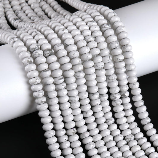 76pcs 5x8mm Natural Stone White Howlite Turquoise Rondelle Spacer Loose Beads Abacus Disk Stone Round Loose Gemstone Beads for Jewelry Making DIY Bracelet Necklace