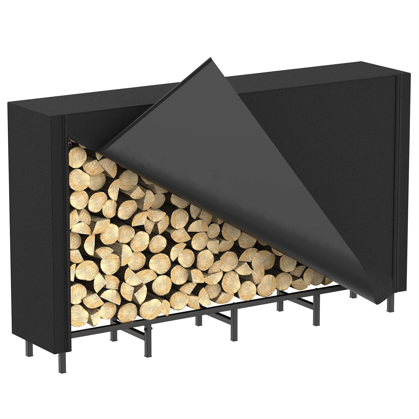 CADUKE Firewood Rack Outdoor with Cover 5.3ft Firewood Log Rack for Fireplace Wood Storage Fire Log Holder Indoors Adjustable Heavy Duty Fire Wood Rack Stand, Black Waterproof Oxford Fabric