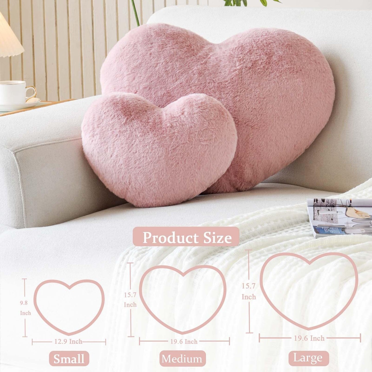 XVTRU Dusty Pink Heart Pillows, Cute Heart Decorative Pillow, Heart Shaped Throw Pillows for Bed, Faux Rabbit Fur Plush Hoom Decor Pillow Cushion for Chair Sofa Living Room (Mini 12.9" x 9.8")