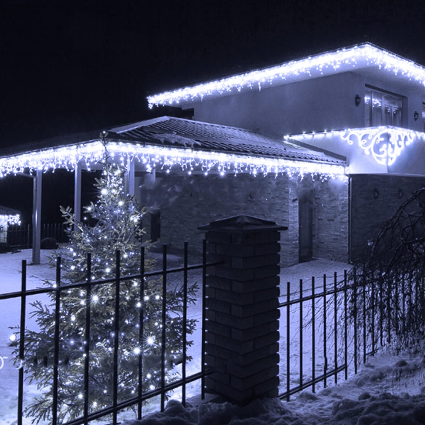USOKYO Icicle Christmas Lights Outdoor, 480 LED 39FT String Lights With 96 Drops, 8 Modes and Timer, Twinkle Fairy Lights for House Patio Bedroom Wedding (Cool White)