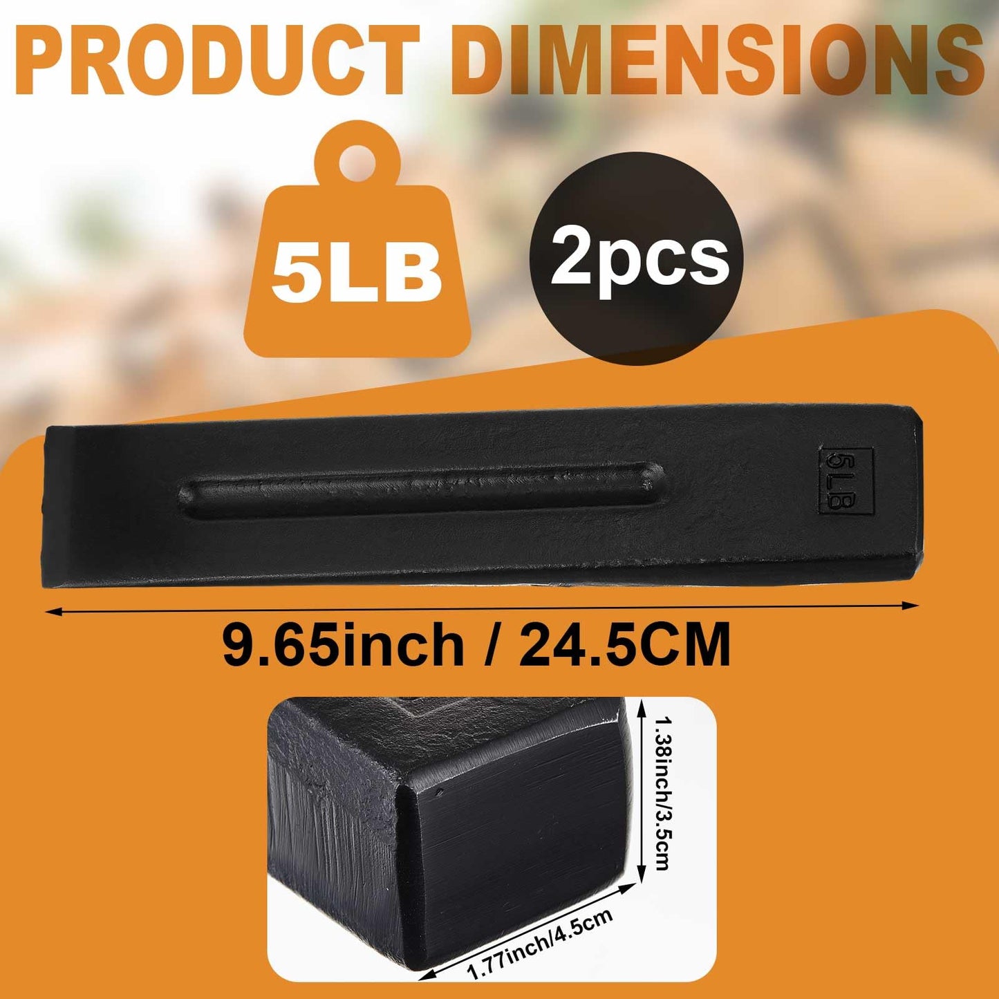 Otoolling 2 Pcs Manual Log Splitter Wedge Wood Splitting Wedges for Firewood 2 Way Black Design Forged Steel Tool for Easy Wood Splitting Sharpened Edge for Outdoor Logging Chopping(5 Lbs)