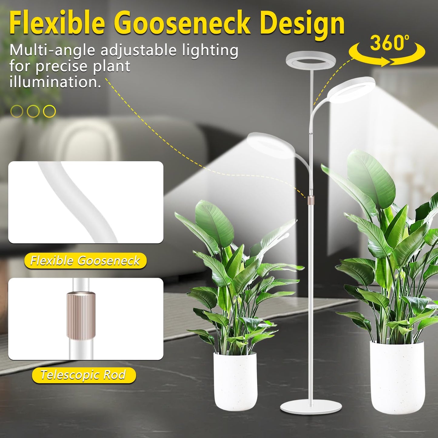 Floor Grow Lights for Indoor Full Spectrum Plant Lighting with Adjustable 67" Stand for Growing Large Tall Plants 3/9/12H Timer,3 Light Modes, 10 Dimming