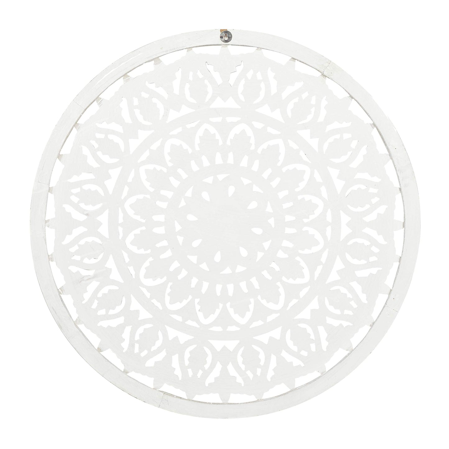 Deco 79 Wood Floral Handmade Intricately Carved Round Mandala Wall Decor, 36" x 1" x 36", White