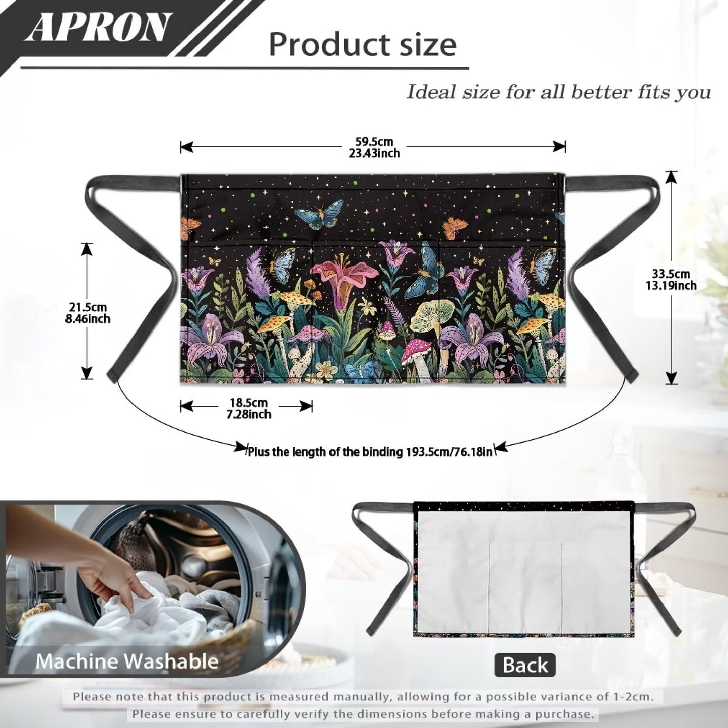 Yatixapu Server Waitress Waist Apron with 3 Pockets Flower Mushroom Waterproof Aprons 13 Inch Short Half Waist Aprons for Grilling Gardening Baking
