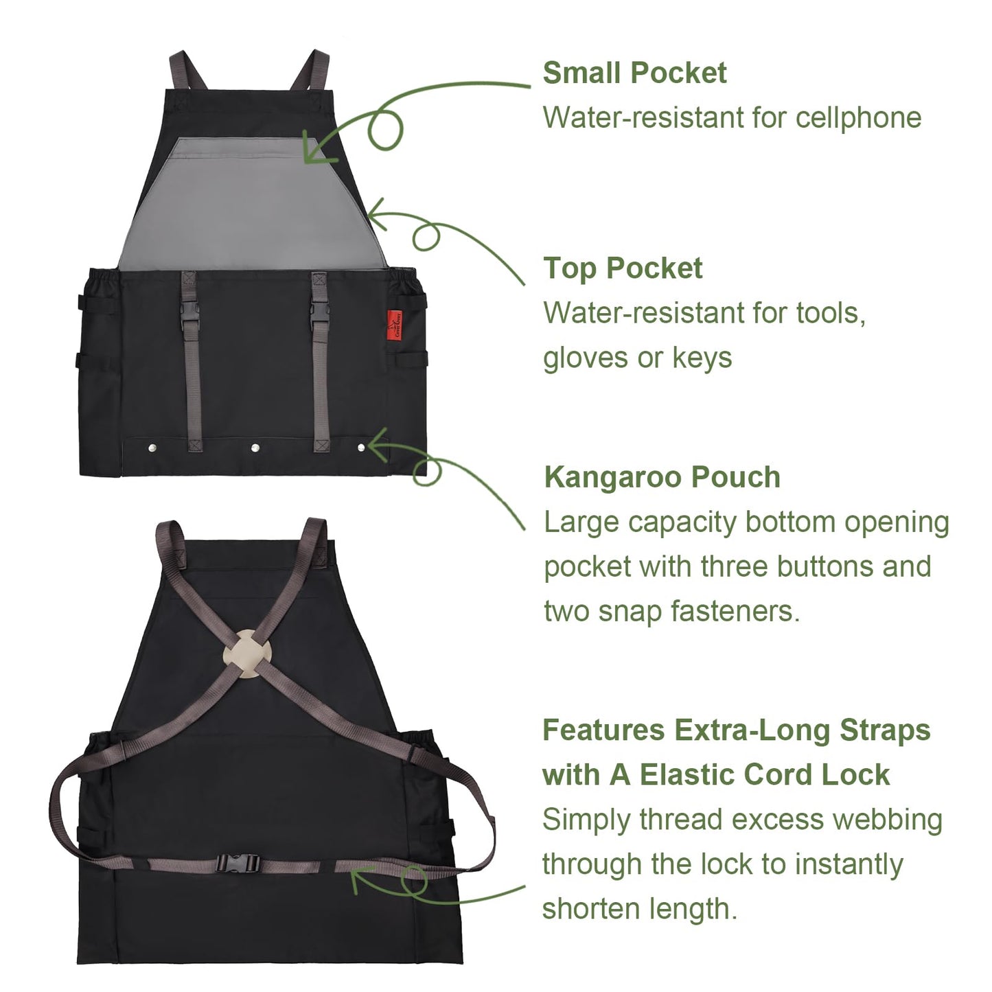 Cover Geny Gardening Apron Waterproof Cross Back Apron, 600D Heavy Duty Apron Harvest with Pockets, Adjustable Straps and Quick Release (BLACK)