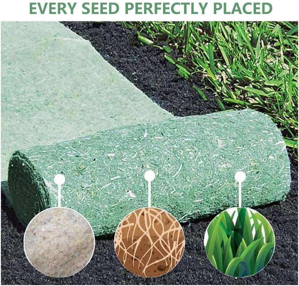 Grass Seed Mat Roll, Biodegradable Lawn Seed Mat,Backyard Plant Growing Grass Seed Germination Blanket, one-Piece Solution-just Water and Grow-not Fake or Artificial Tur, green