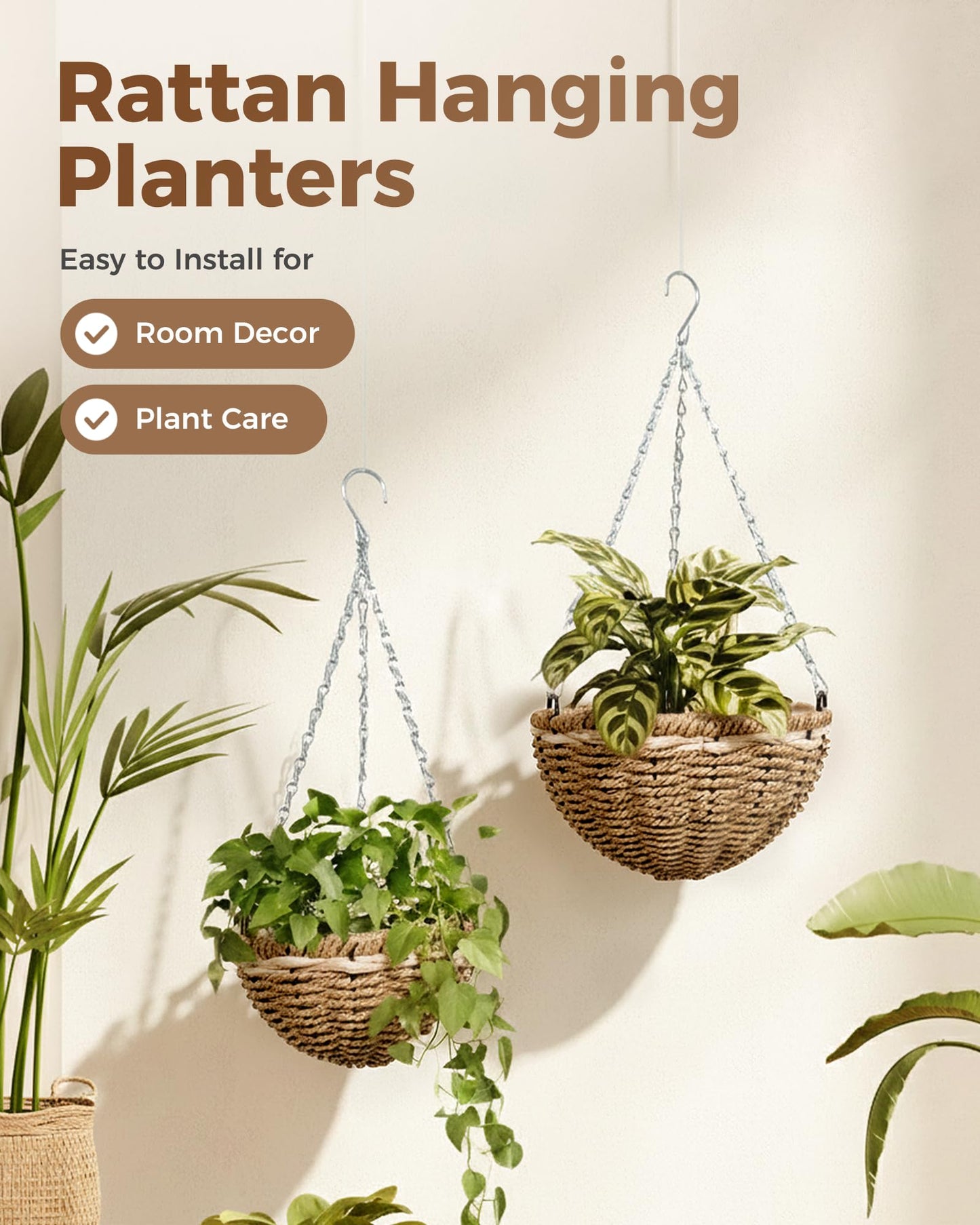 Leaf&lull Macrame Plant Hanger Hanging Basket with Metal Frame Plant Hanger Hanging Planters for Indoor Plants for Patio Garden Boho Home Decor Vertical Planters 2 Pack