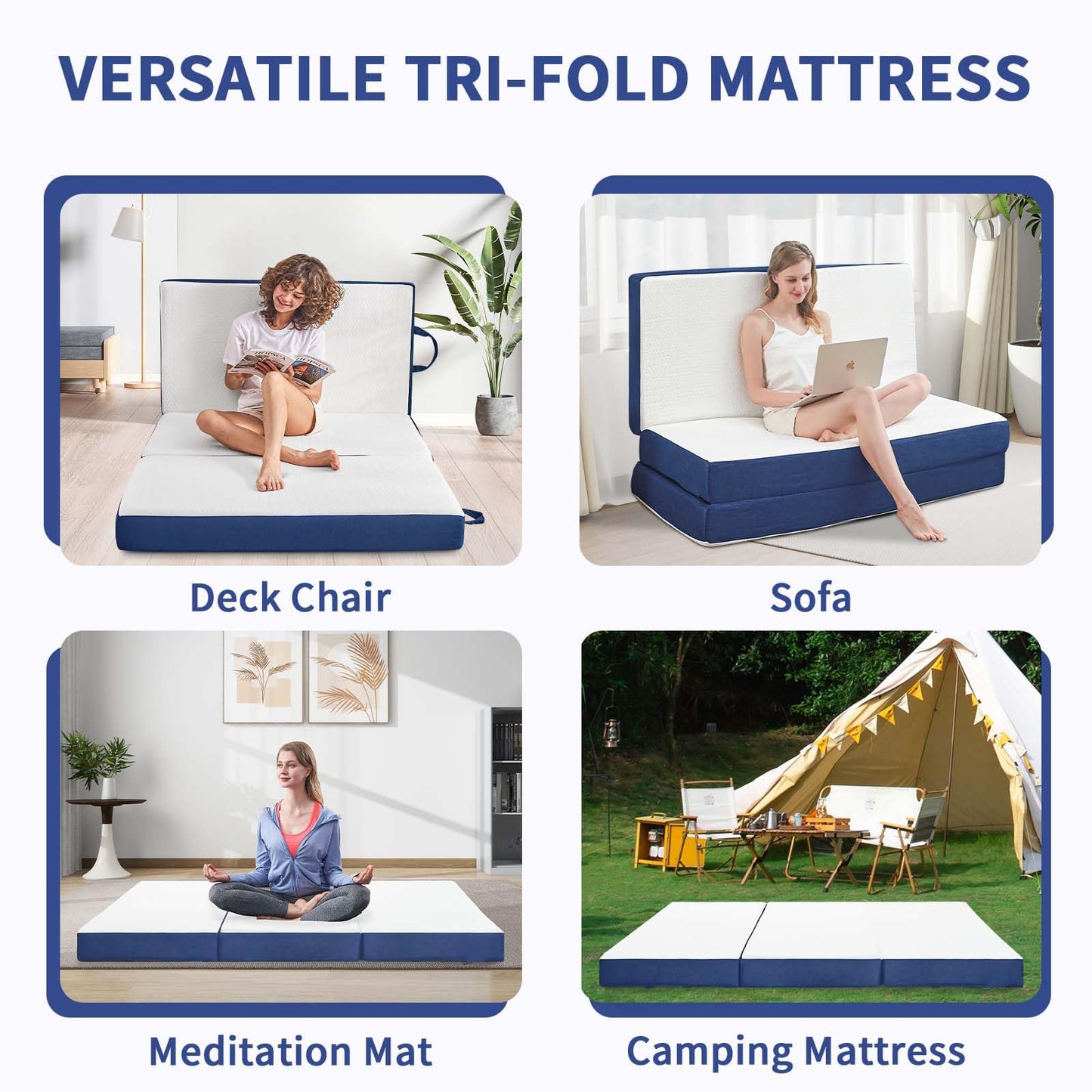 Folding Mattress Twin, 6 Inch Memory Foam Tri-Fold Floor Bed and Futon , Twin Topper with Breathable & Washable Cover, Supportive Foldable Mattress for Guest Bed, Office Nap,Camping, (38" x 75" x 6")