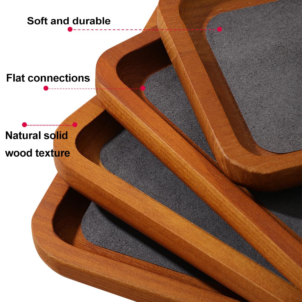 YUQIN Wooden Jewelry Display Tray Rounded Rectangle Ring Showcase Stackable Elegant Bracelet Watch Jewelry Organizer for Personal Use and Commerce (Gray, Large-W 7'' x H 0.6'' x L 7.9'')