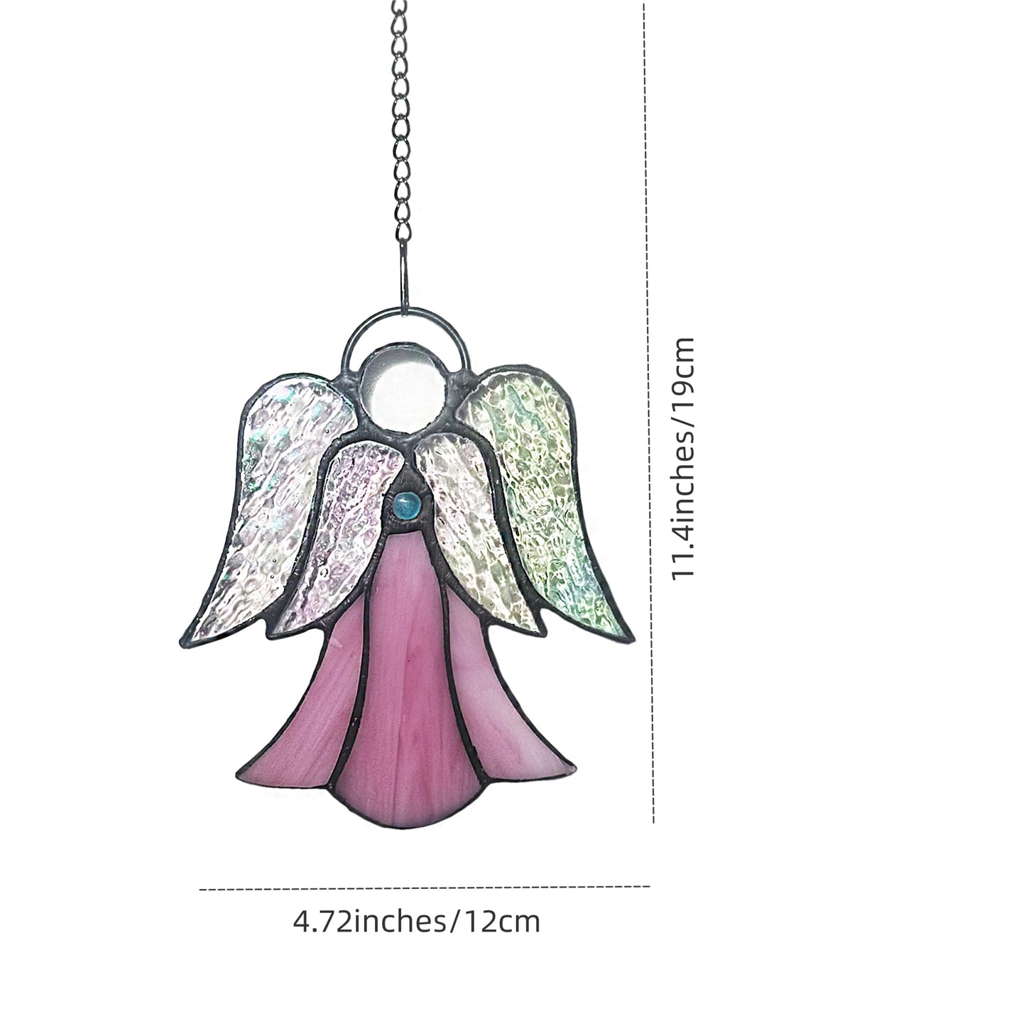 Stained Glass Angel Window Hanging Pink Angel Sun Catcher Handmade Home Ornament Decor Thank You Mother Gifts for Family,Friends,Nurse,Memorial