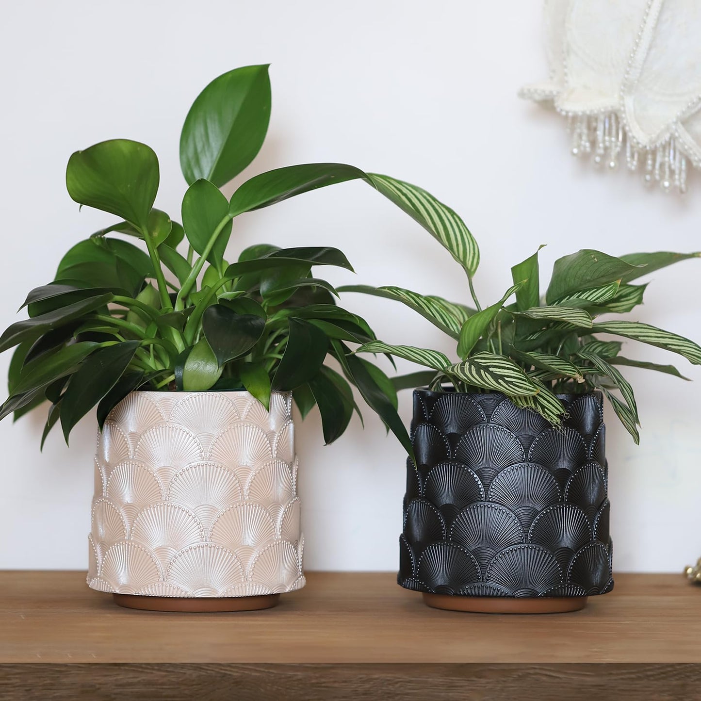 GUGUGO Pearl Beige Scale Planter, Cute Unique Plant Pot with Drainage, Eclectic Colorful Small Flower Planters Pots for Indoor & Outdoor Plants, Rainbow Funny Succulent Gardening Pot Gifts