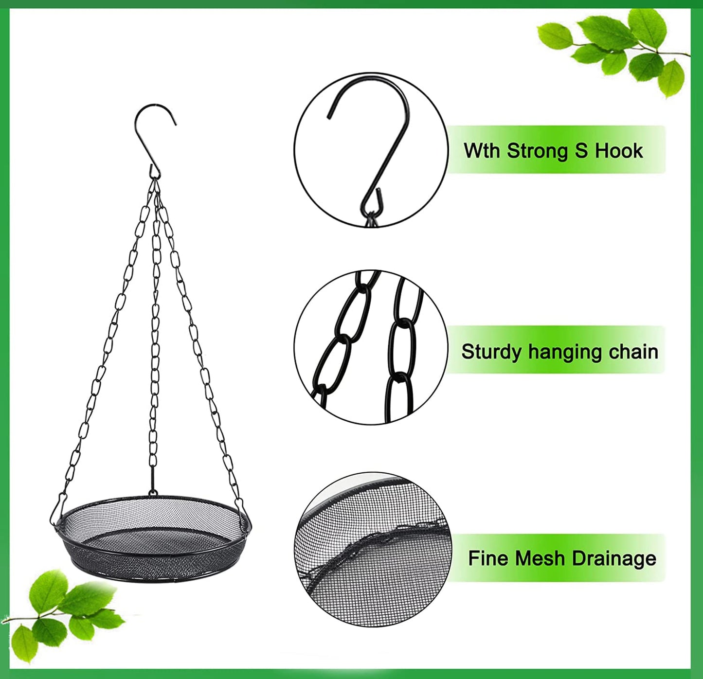 2 Pack Hanging Bird Feeder, Bird Feeder for Garden Yard Outside Hanging Feeder Tray - Metal Mesh Platform Feeders for Outside Outdoors for Attracting Birds