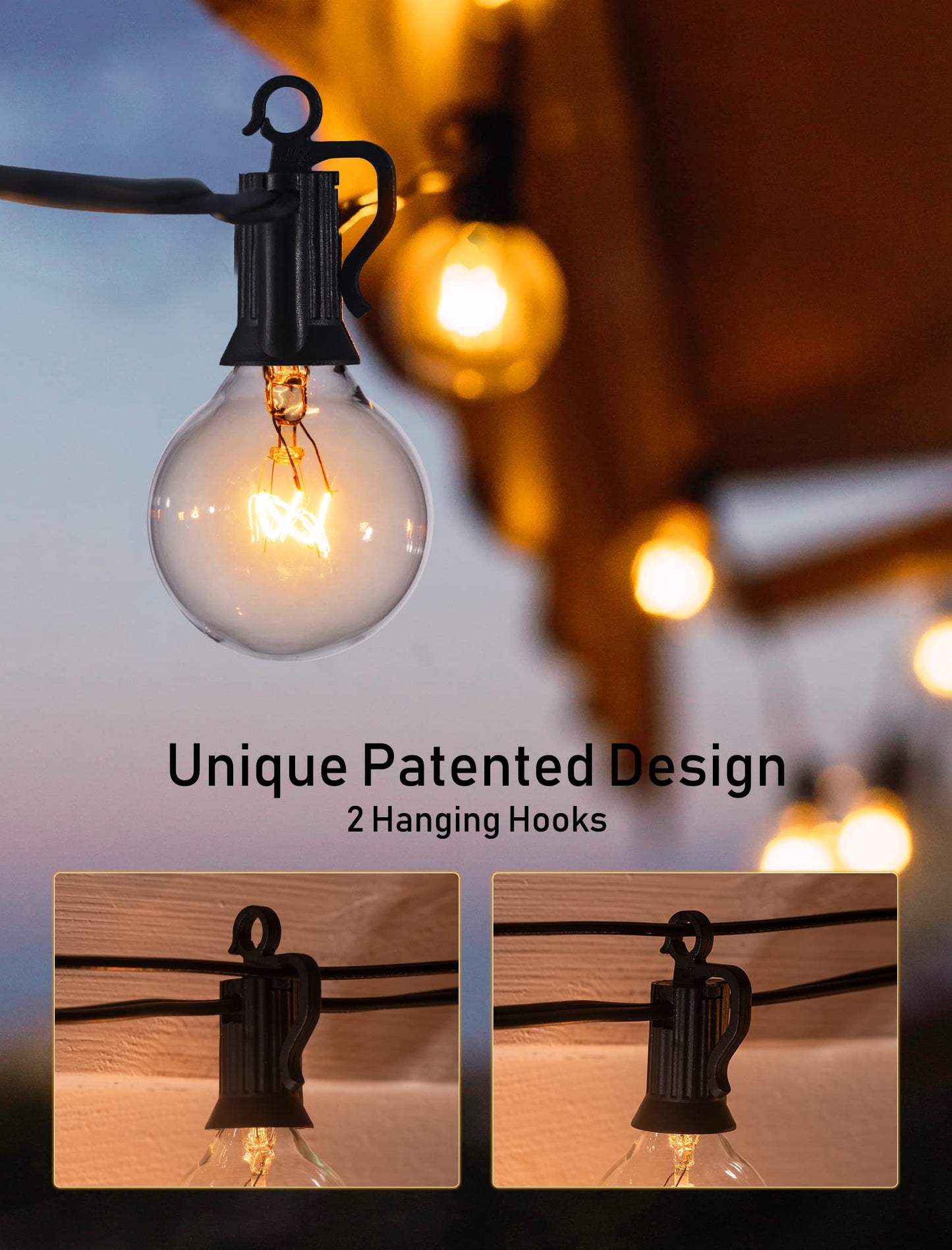 Brightown Outdoor String Lights 30FT G40 Globe Patio Lights with 27 Edison Glass Bulbs(2 Spare), Waterproof Connectable Hanging Light for Backyard Porch Balcony Party Decor, E12 Socket Base, Black
