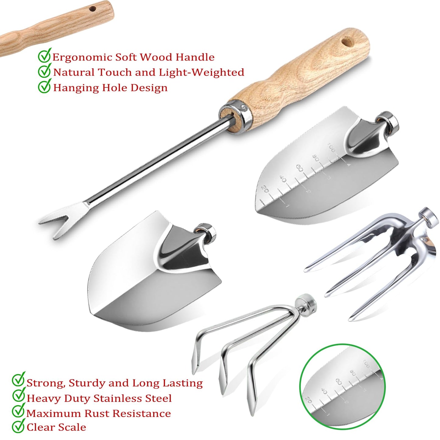Garden Tool Set, Beswill 12 Pieces Heavy Duty Gardening Hand Tools with Garden Tools Organizer Handbag, Apron, Rust-Proof Stainless Steel Gardening Kit, Wood Handle, Ideal Garden Gifts for Women Men