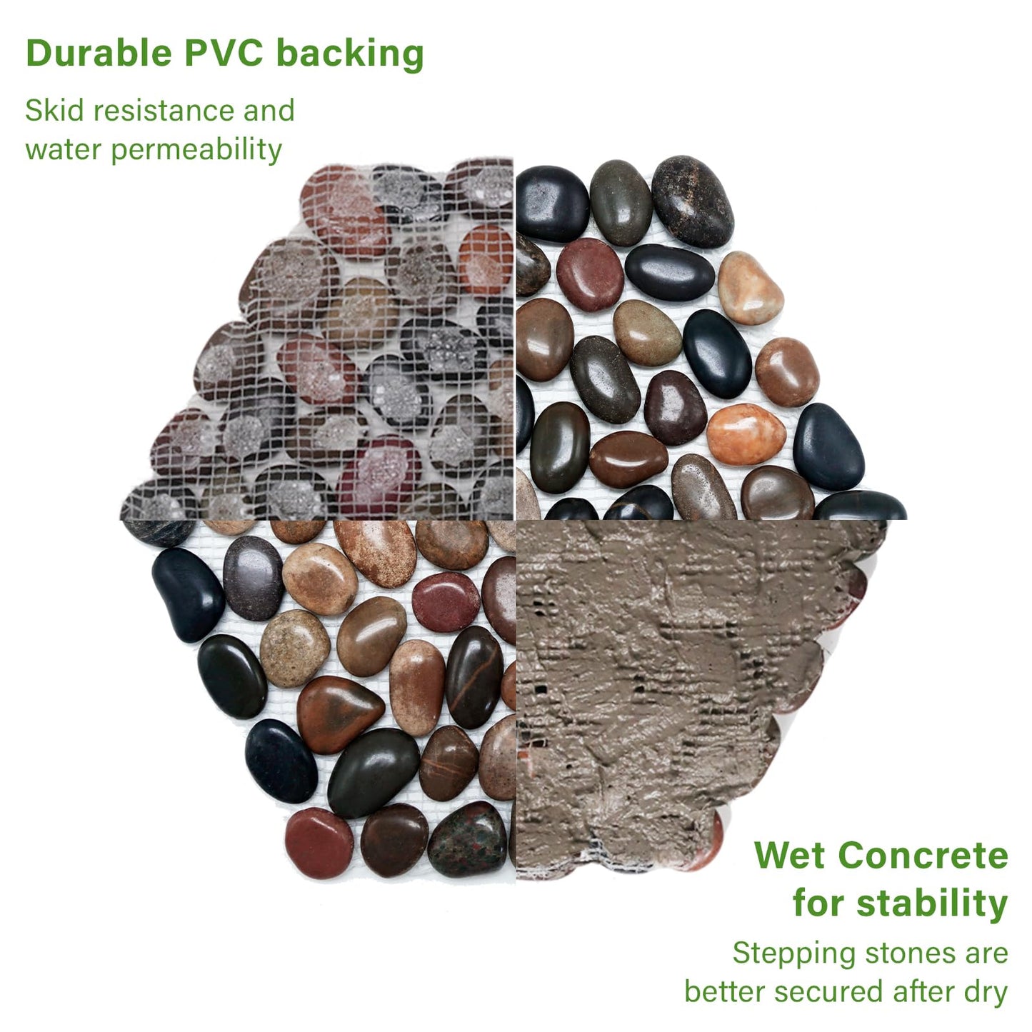 Ausluru 10in River Rock Stepping Stones Set - 6 Pack | Polished Pebble | Long-Lasting PVC Mesh Backing | Perfect for Garden Paths and Lawns Outdoor Landscaping Decoration | Rhombus and Round Set