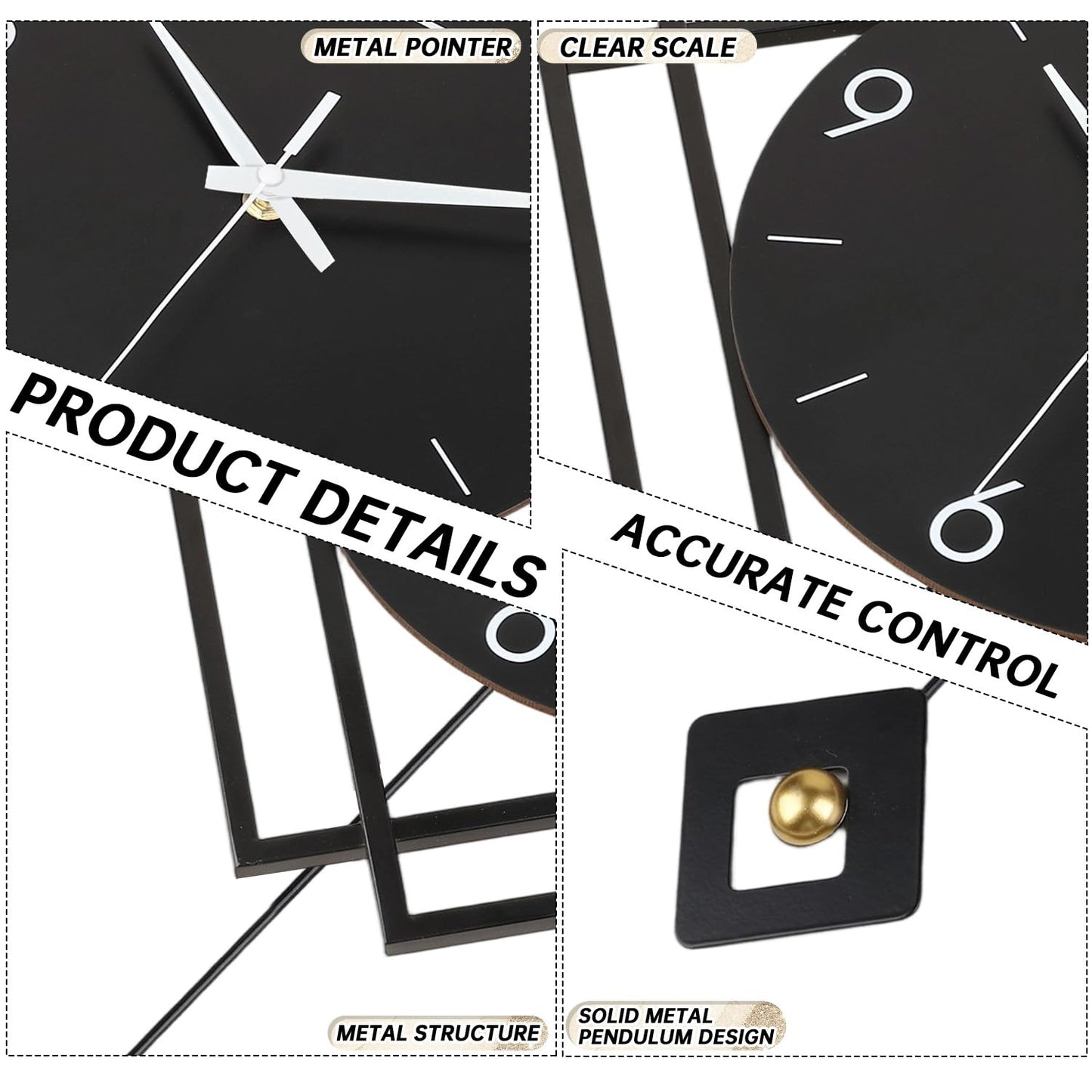 Wall Clock with Pendulum,Silent Quality Quartz Battery Operated,Modern Large Wall Clocks for Living Room Kitchen Home Bathroom Bedroom Wall Decor,16.2x26Inch(Black)