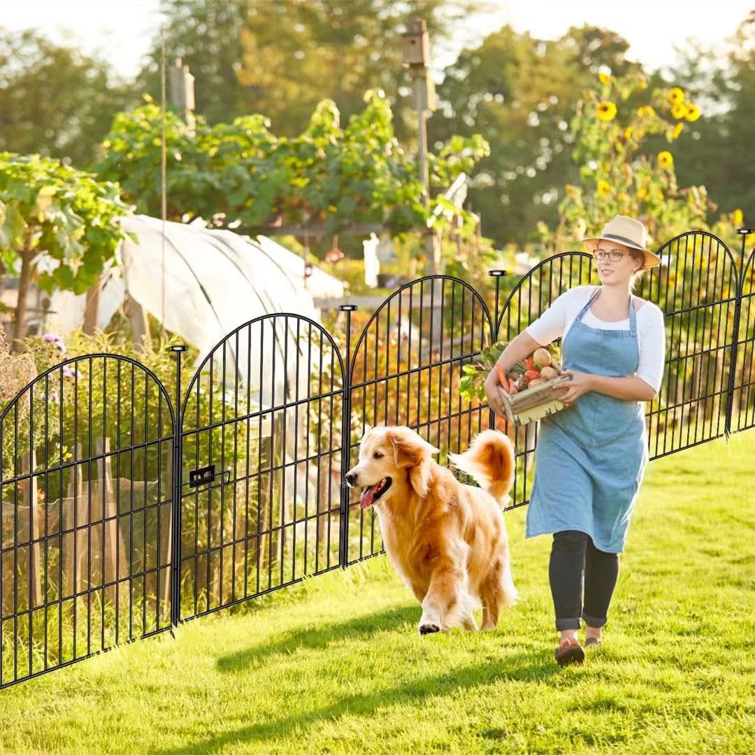 Okaygardn Tall Garden Fence with Gate, 32 in(H) x35 Ft(L) Garden Fencing Animal Barrier, 16 Panels Dog Digging Fences Barrier, Black Rustproof Flower Fence Border, Flower Bed Fencing for Outdoor Yard