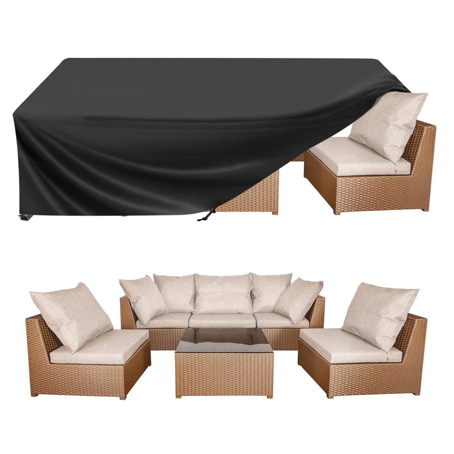 BALEINE Patio Furniture Covers, Outdoor Furniture Covers Waterproof, Heavy Duty Oxford Patio Table Cover for Outdoor Table, Chair, Sofa, Desk (Black, 138"L x 86"W x 32"H)