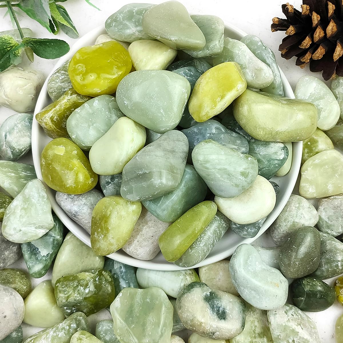 YISZM 2lbs Jade Pebbles for Plants, 1-2 Inch High Polished Natural River Rocks for Landscaping, Decorative Stones Vase Filler Fish Tank Aquariums Garden Outdoor and Indoor DIY