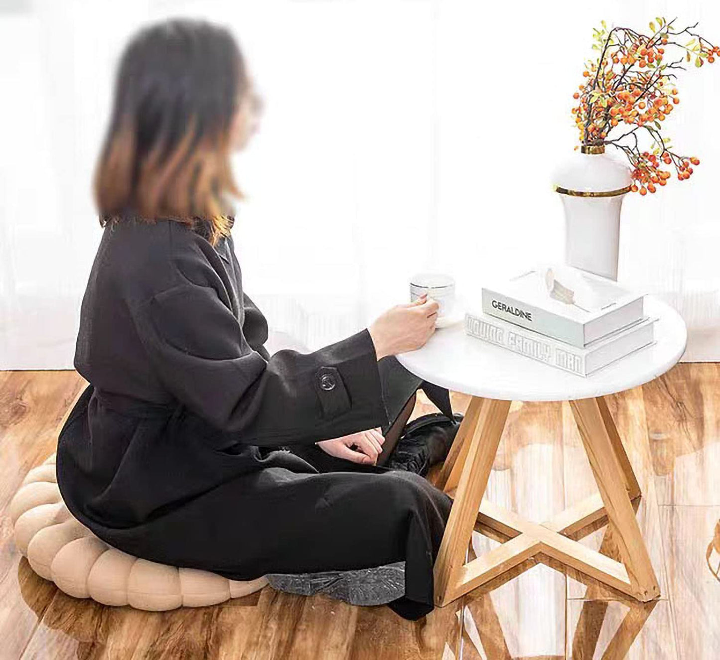 IXITON Biscuit Shaped Meditation Cushion seat Cushion Round Cookie Chair Pad Square Floor Pillow Cushion for Chair Living Room Balcony Office Sofa Yoga 16inch（40cm） (Round, Brown)