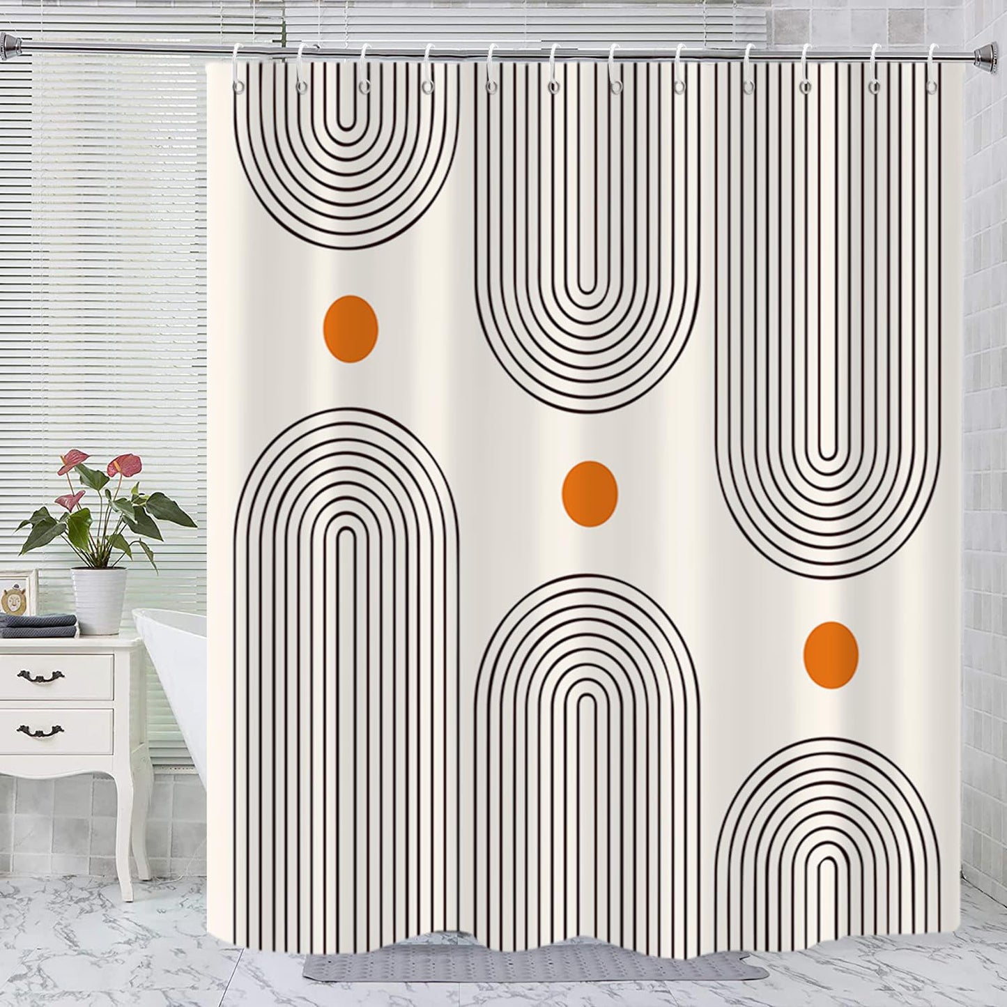 GKLEASG Boho Mid Century Shower Curtain, Minimalist Abstract Arch Simple Sun Modern Machine Washable Waterproof for Bathroom Decor Bathtub with 12 Hooks 72x72