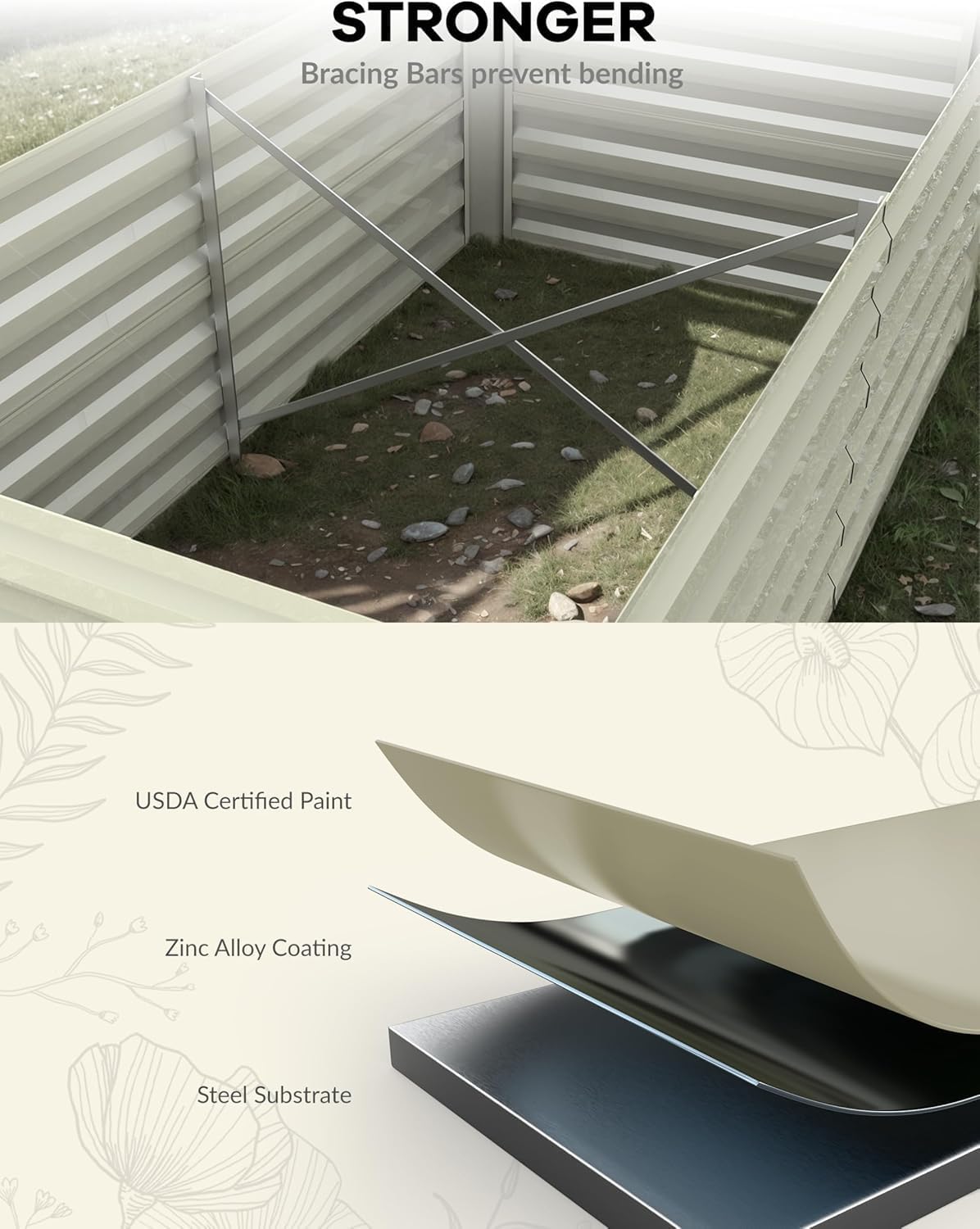 IDEALHOUSE 6x3x2 Ft Galvanized Metal Raised Garden Bed, 24-Inch Tall Heavy Duty Planter Box for Vegetables, Herbs & Flowers, Rust-Resistant Outdoor Gardening Bed, Beige