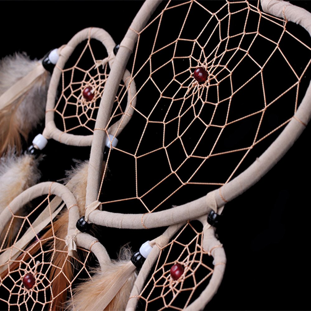 WESTONETEK Large Handmade Dream Catcher Traditional Dreamcatcher Feather Wall Hanging Decoration Ornaments Five Hearts Beige