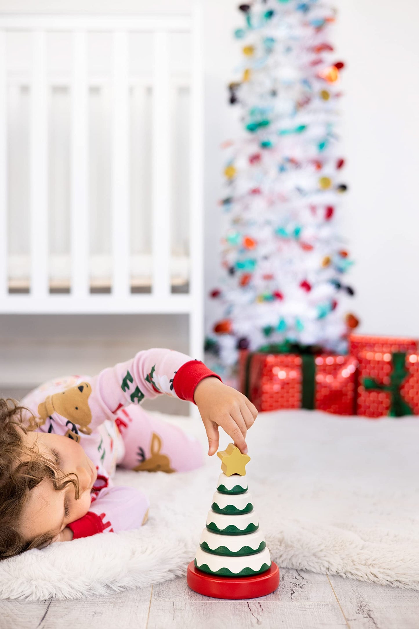 Pearhead Christmas Tree Stack Toy - Holiday Nursery Décor and Stacking Rings for Baby