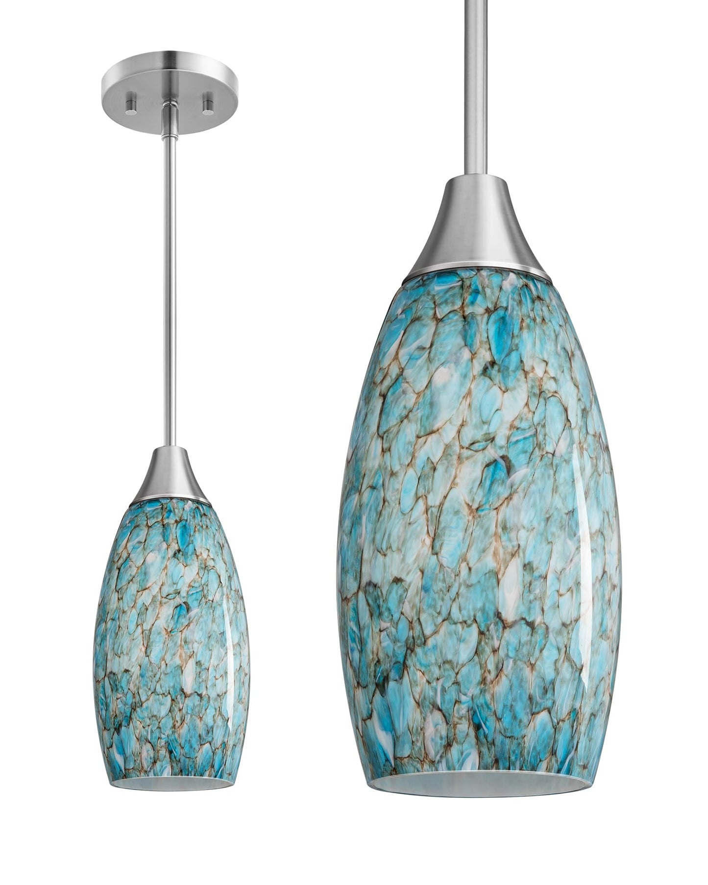 EDISHINE Pendant Light, Hand Blown Hanging Light Fixture, Adjustable Brushed Nickel Rods, 5.12" D x 11.4" H Shade, Blue Glass Pendant Lighting for Kitchen Island, Sink, Bathroom, Dining Room