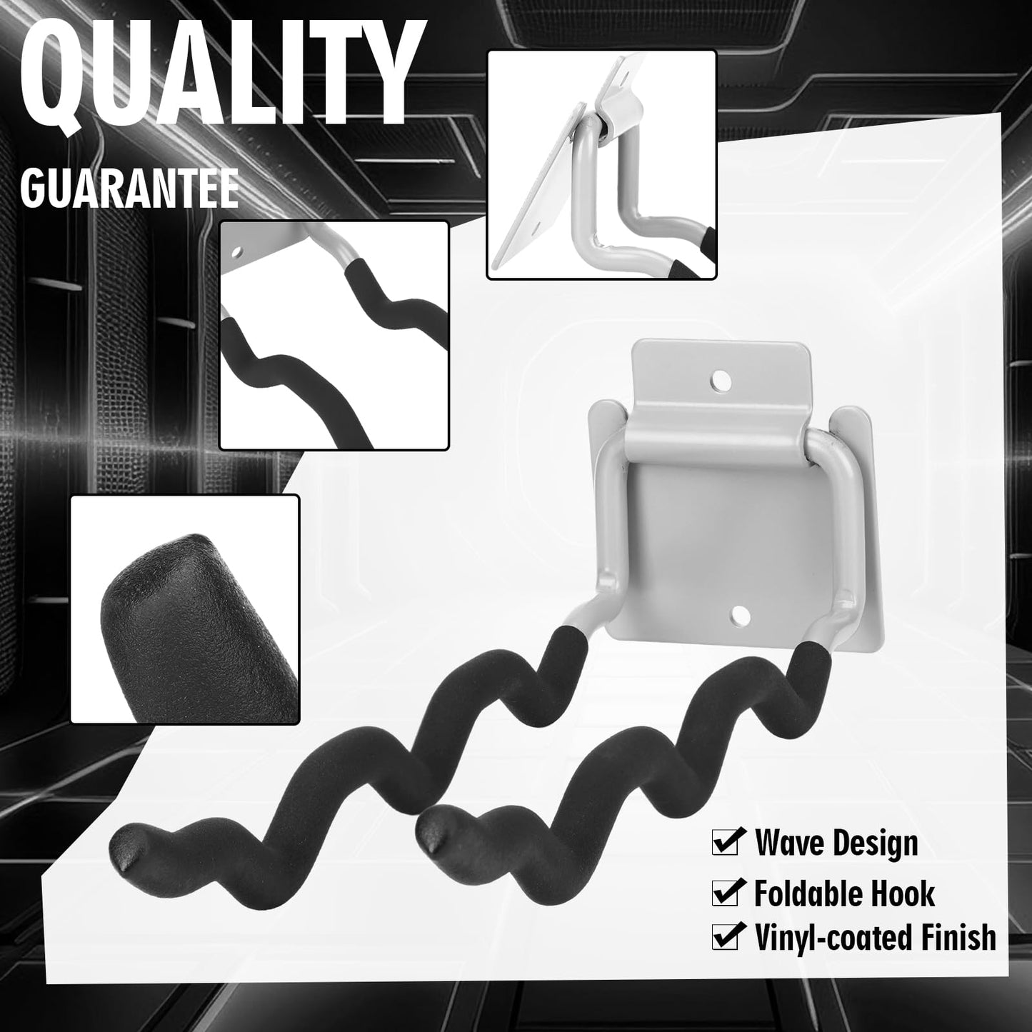 MorningRo 4 Pack Garage Hooks Heavy Duty 12" Ladder Hanger Wave Wall Mount Hanger Foldable Garage Storage Utility Hooks for Car Tires Ladder Shovels Chairs Power Tools Garden Tools Organization