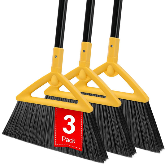 SZJYHQY Heavy Duty Angle Broom 3 Pack - Yellow Broom for Outdoor & Indoor, Garage, Driveway, Sidewalk, Kitchen & More, Long Handle