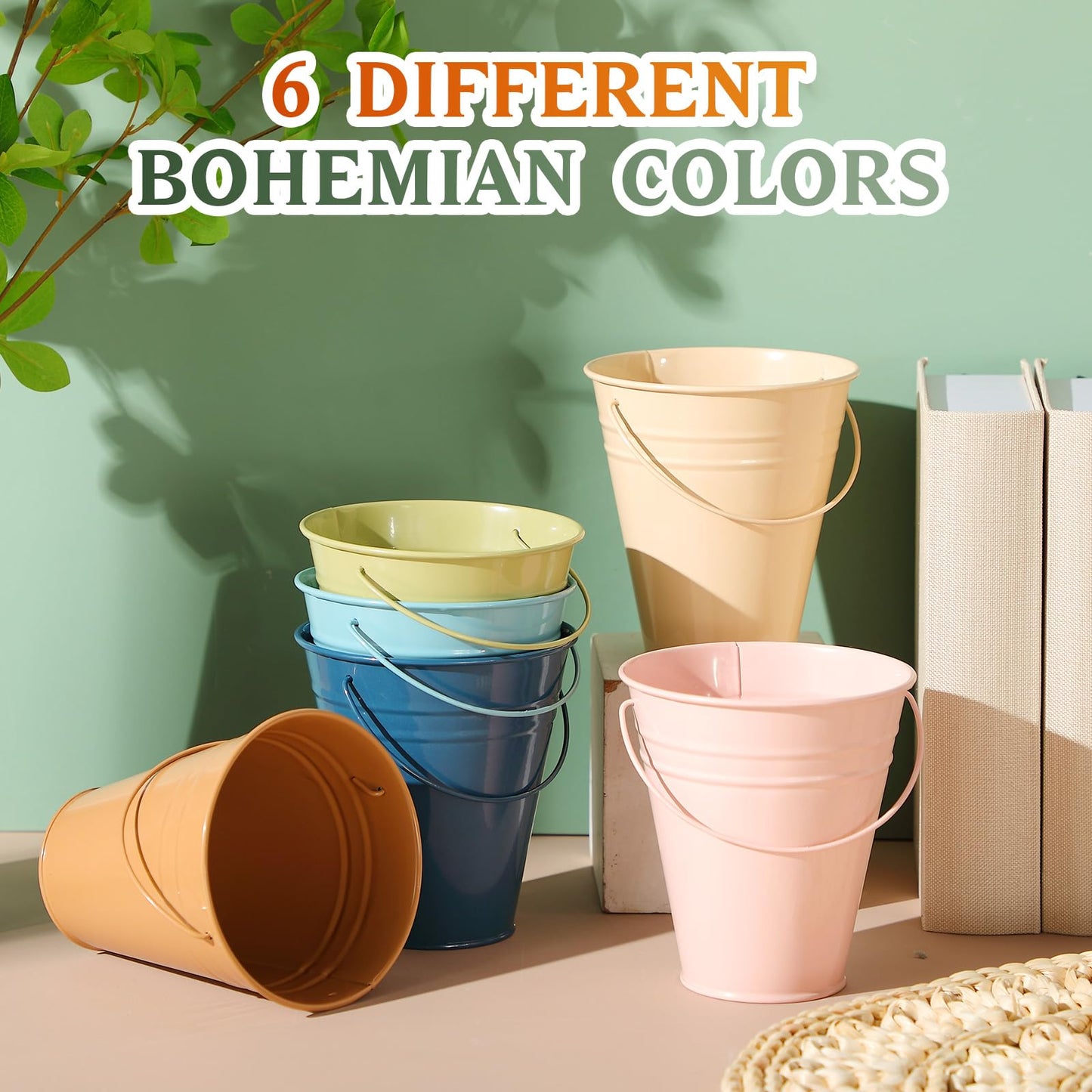 Sadnyy 24 Pack Small Metal Buckets with Handle, 4.5 x 5.1 Inch Mini Galvanized Tin Bucket for Back to School Classrooms Crafts Pencil Holder Boho Wedding Birthday Party Favor Decoration (Morandi)