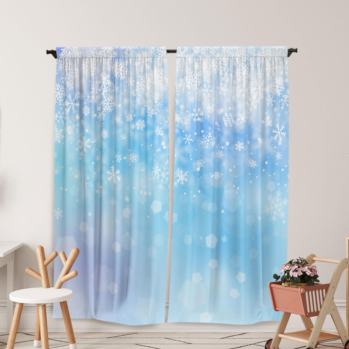 Yilinata Frozen Winter Wonderland Window Curtains for Kids Girls Snowy Landscape Snowflake Baby Living Room Bedroom Nursery Toddler Home Rod Pocket Drapes Decor 84 in x 84 in