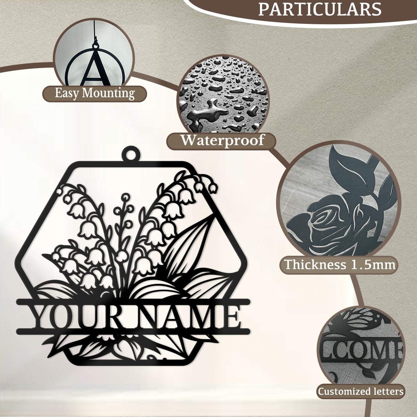 WindWink Personalized Customize Name Lily of The Valley Wind Chime, Metal Iron 37 Inch Outdoor Memorial Gift for Garden Yard Patio Home Florist Decor, Black,Mom Gift (Style G)