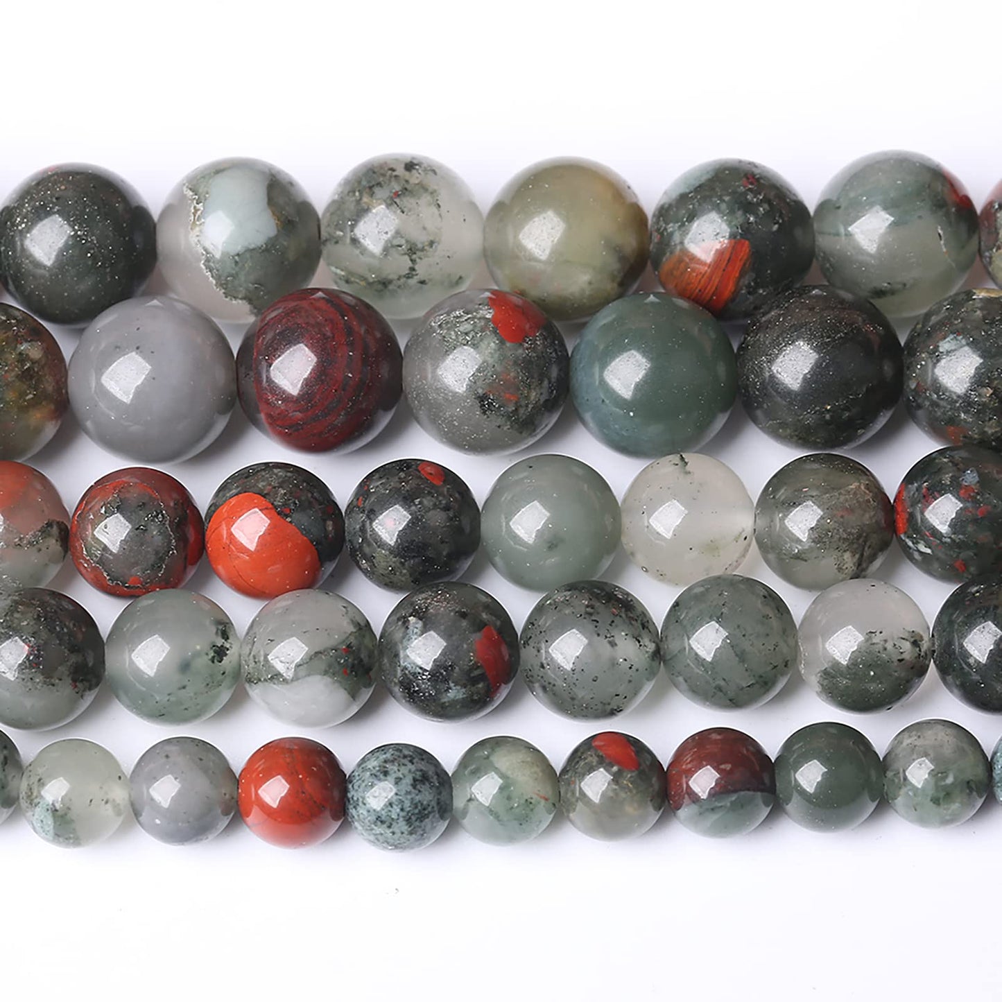 8mm 45pcs Natural African Bloodstone Beads Round Loose Gemstone Energy Healing Power Stone Beads for Jewelry Making DIY Bracelet 15 Inch