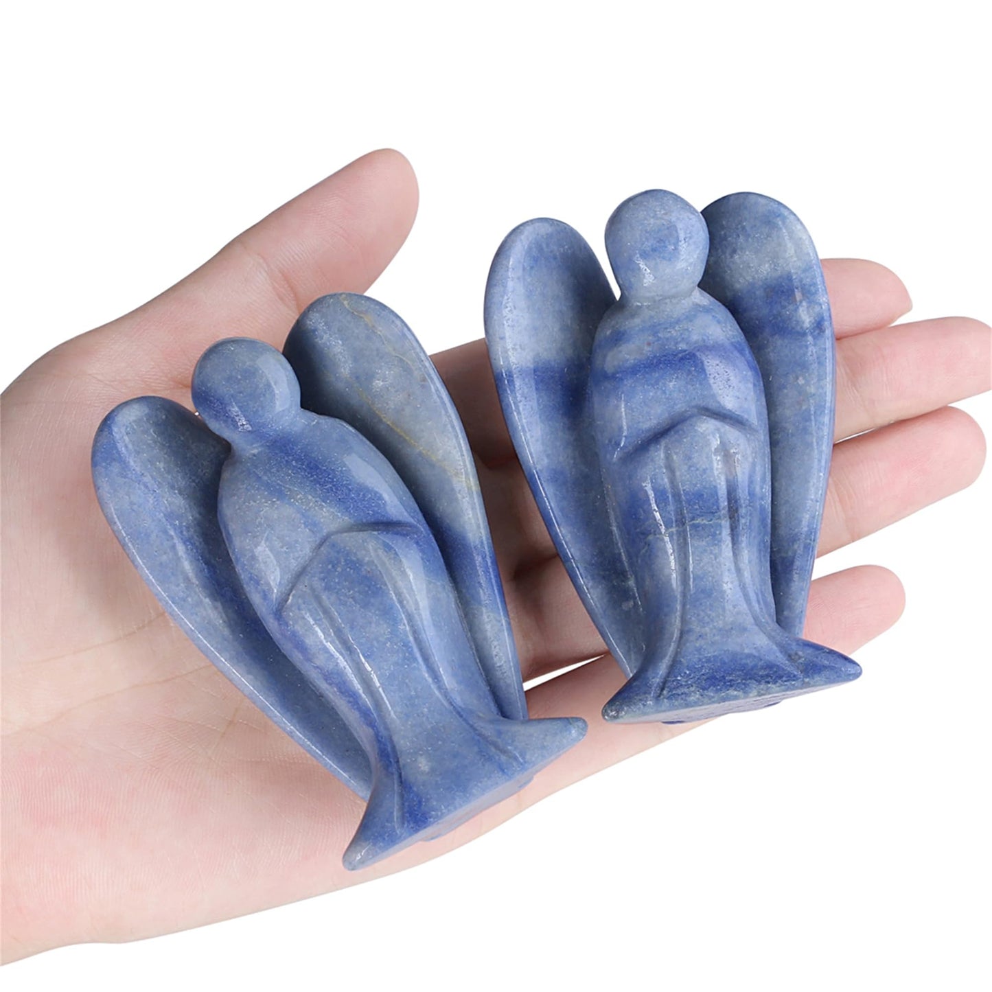 YATOJUZI 3" Blue Aventurine Angel Decor Big Hand-Carved Angels Guardian Sculpture Statue Figurines Natural Crystal Stones and Healing Crystals Home Room Office Desk Decoration Wisdom Gifts for Women