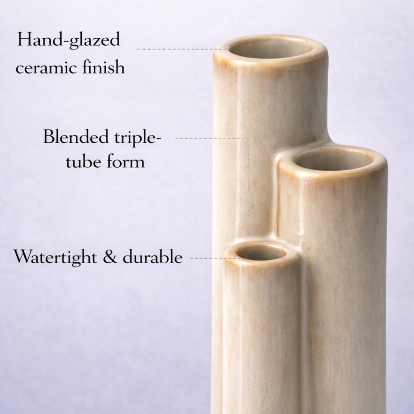 SincereLuxe Ceramic Bud Vase, Sculptural Triple Tube Vase in Cream White for Modern Farmhouse & Minimalist Shelf Decor