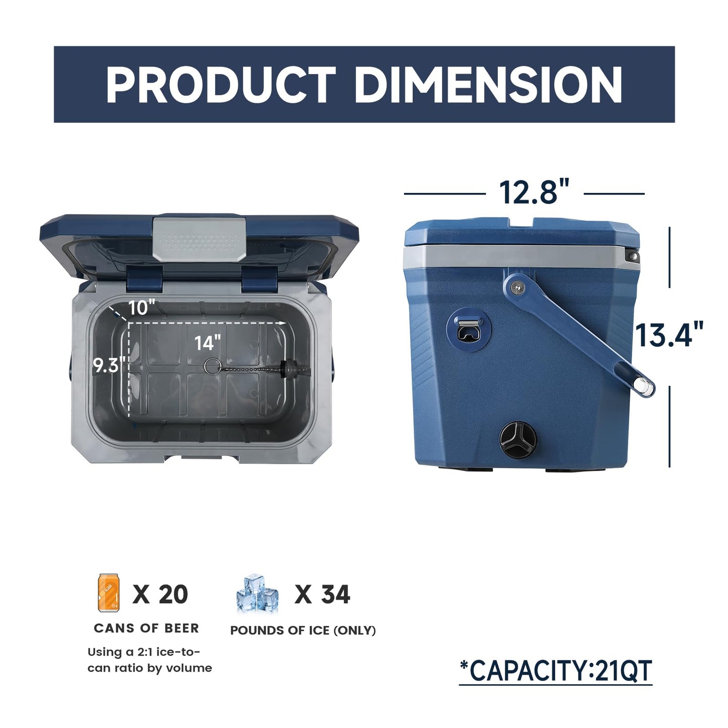 EchoSmile Ultra-Light Portable Cooler 20L/21qt, Outdoor Insulated Ice Chest Box