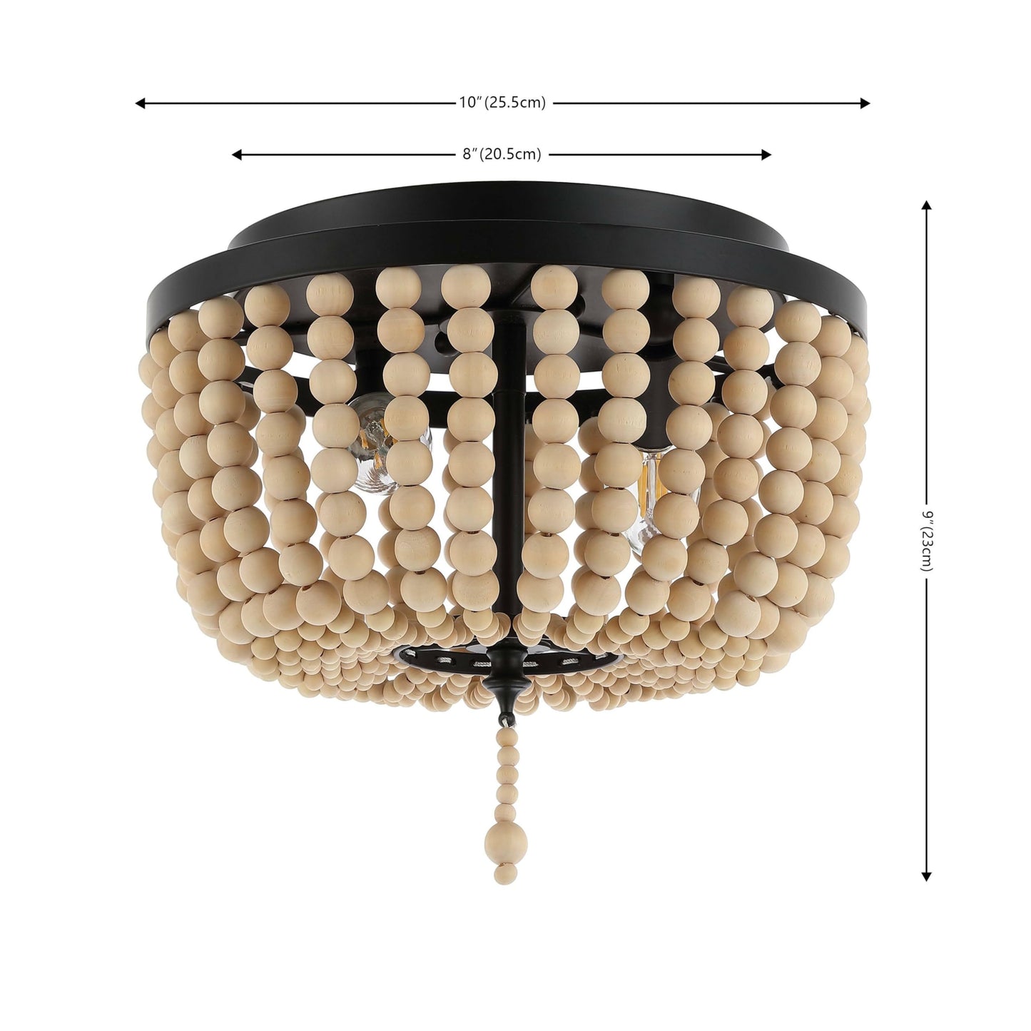 JONATHAN Y 10" Black/Cream Allison 2-Light LED Flush Mount Ceiling Light for Bedroom, Wood Beaded Shade Shabby Chic Farmhouse Rustic Decor, LED Bulbs Included (JYL9074B)